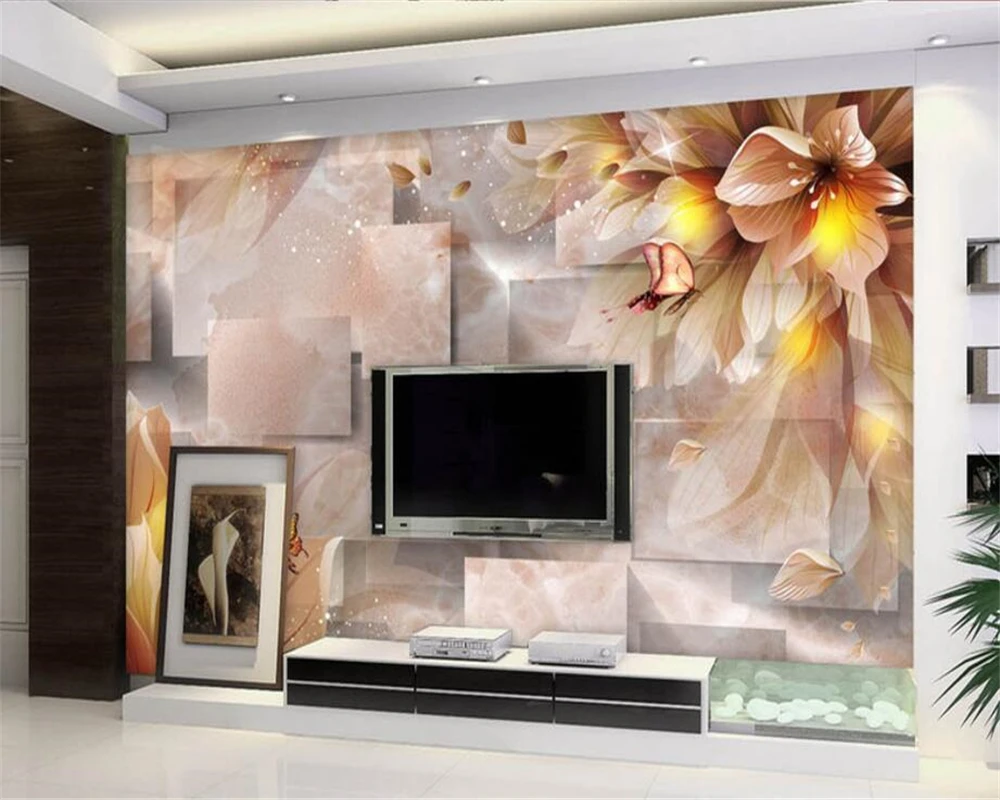 

Beibehang Custom Wallpaper 3D Stereo Fantasy Flower Butterfly Flower TV Background Wall Living Room Sofa Background 3d wallpaper