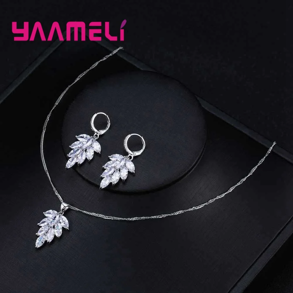 925 Sterling Silver Earring And Necklace Jewelry Set For Women Gift Fashion Pendants Leaf Wedding Bridal Jewellery Sets