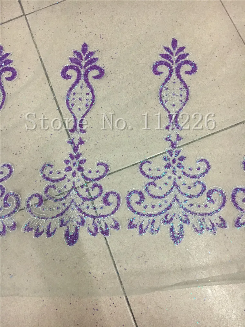 shinny glitter mesh Lace Fabric JRB-41515 African purple glitter Lace fabric trim with silver mesh High Quality