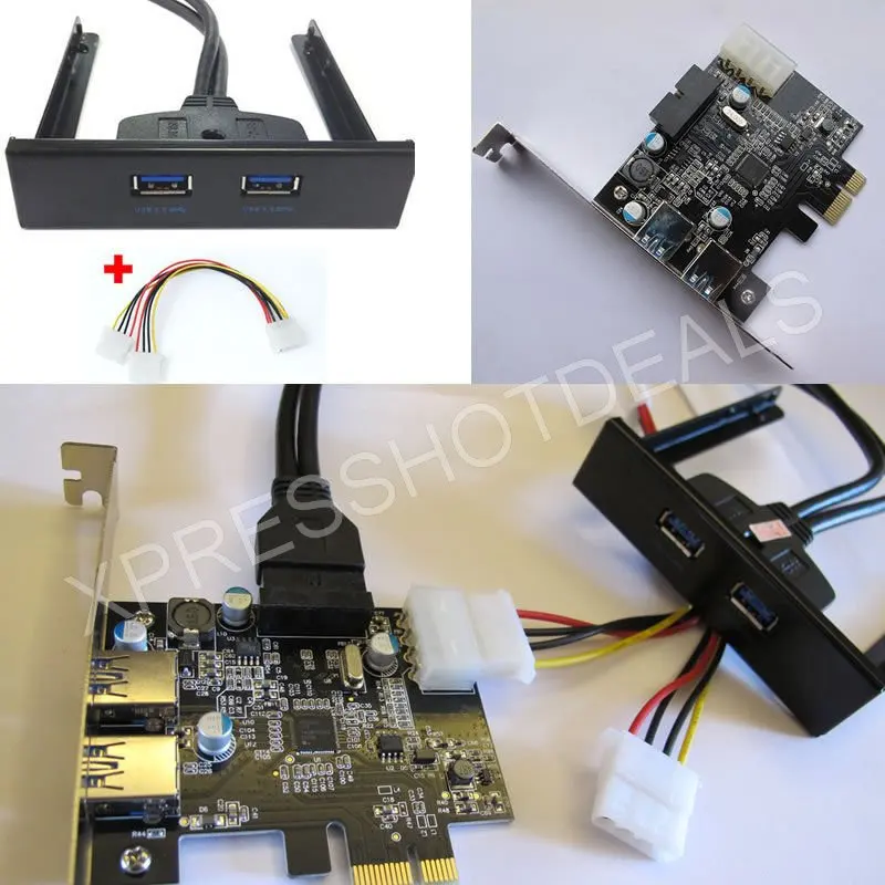 2 Ports PCI-E PCI Express USB 3.0 Card Adapter + 4 Pin Power Cable + USB 3.0 Front Panel