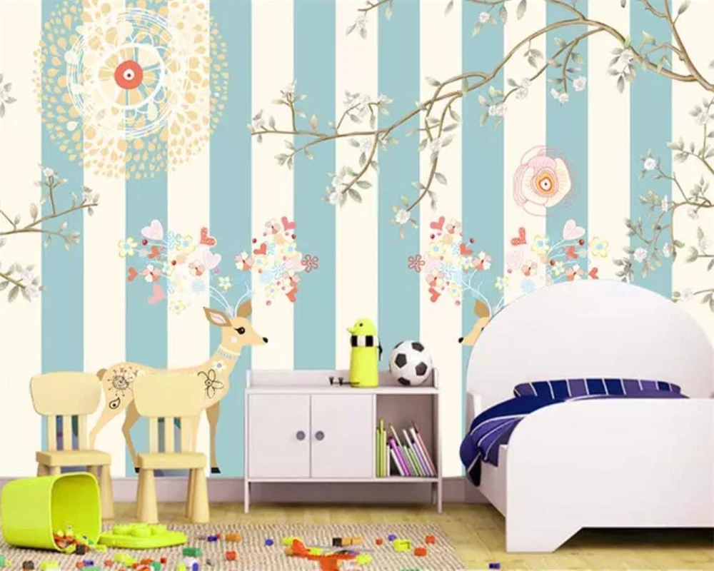 beibehang Custom 3d wallpaper aesthetic sika deer plum cartoon children's room backdrop wall paper for walls 3 d papier peint