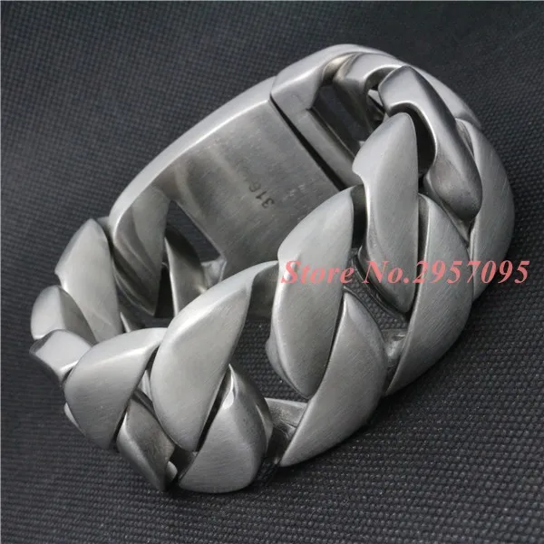 31mm Heavy Thick Fashion Mens Chain Matte Finish Curb Silver Color 316L Stainless Steel Bracelet Best Christmas gift