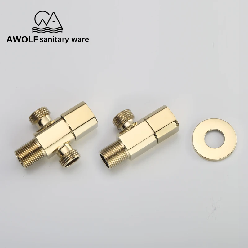 

G1/2" Angle Valve Solid Brass Wall Mounted Toilet Filling Ziconium Gold Plating Bathroom Washing Machine Water Stop AF611