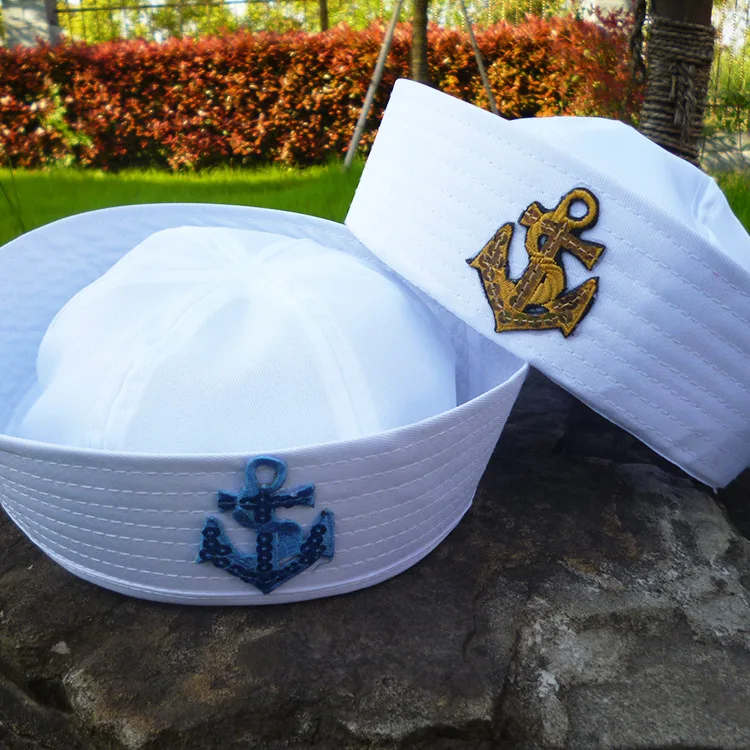 White Child Sailors Ship Boat Captain Hat Navy Marine Cap With Anchor Sea Boating Nautical Fancy Dress Nurse Hat Military Hats