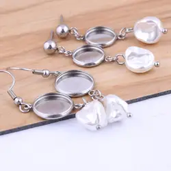 reidgaller 10pcs Fit 10mm 12mm cabaochon dangle earring base blanks Stainless steel ear hooks findings diy pearl charm bezels
