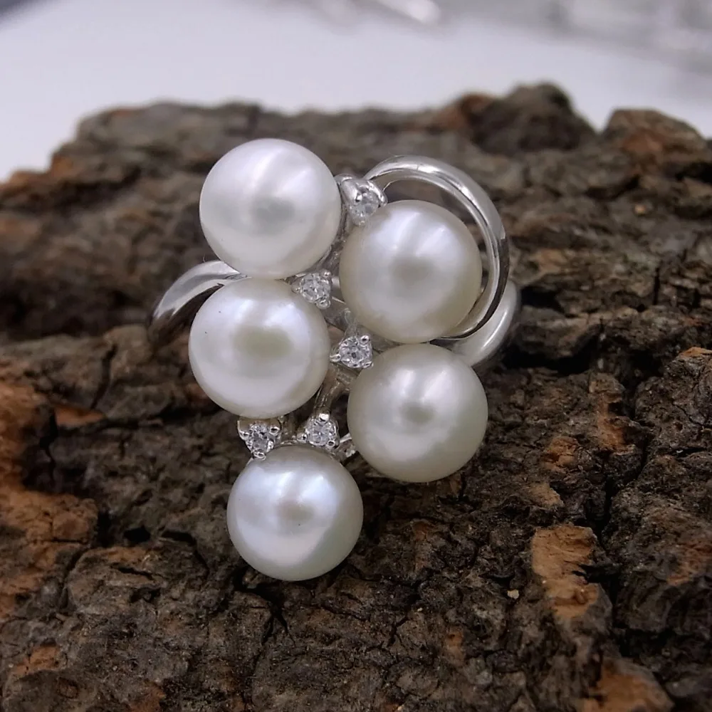 Sinya Birthday Gift 925 Sterling Silver Jewelry 5pcs Genuine Natural Pearls Wedding Band Ring Hot Sale for Women Girl