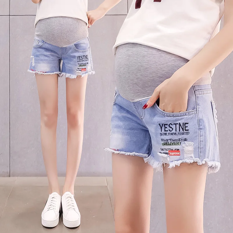 ฤดูร้อน Hole Maternity กางเกงขาสั้นการตั้งครรภ์เสื้อผ้า Celana Pendek Denim สำหรับหญิงตั้งครรภ์กางเกงยีนส์สั้นผู้หญิง Maternal สวมใส่ขนาดใหญ่