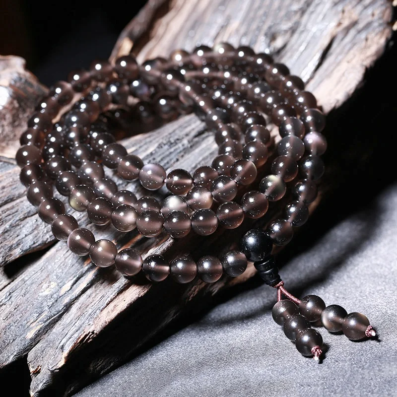 Bracelet Natural Ice Obsidian 108 Beaded Bracelets For Women Buddha Rosary Buddhist Amulet 3 Laps Round Beads Bracelets Jewelry