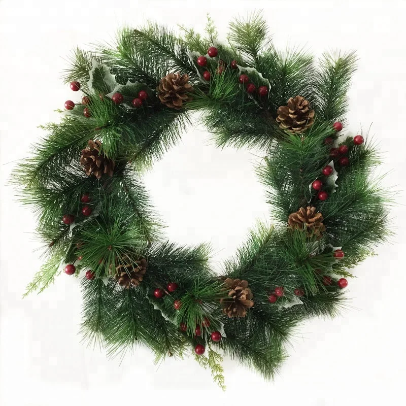 1pc/lot New Christmas Decoration Wreaths 21 Inch Artificial Pine Needles Wreaths with Red Berries and Pinecone Free Shipping