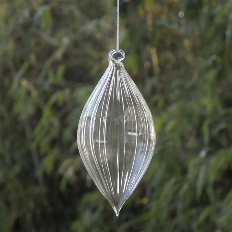 

12pcs/pack 7*12cm Small Size Cone Shaped Striped Transparent Glass Pendant Home Decoration Christmas Day Hanging Gift Glassware