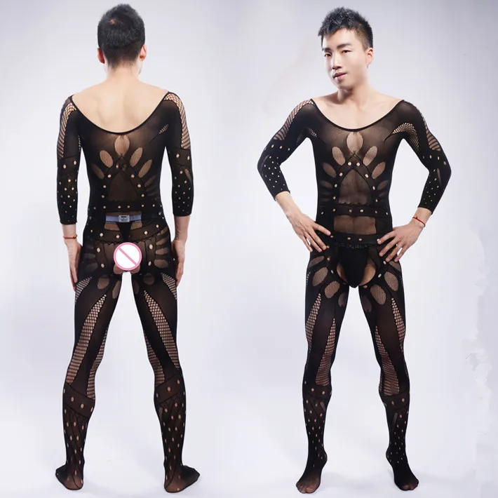 

men's open-crotch Transparant coveralls socks breathable male full bodystockings male fishnet jumpsuit bodysuit