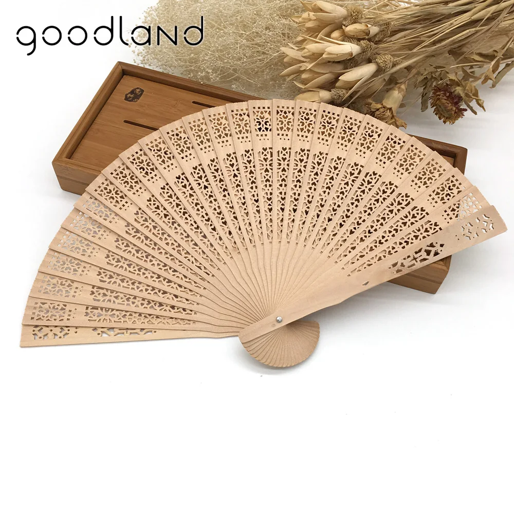 Free Shipping 50pcs/Lot Wholesale 20cm Elegant Hand Fans Supplies Aromatic Wood Pocket Folding Hand Fan Carved Wedding Decor