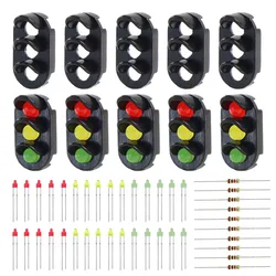 JTD13-Feux de signalisation de nuit à 3 lumières, 10 unités, faces cibles avec gible pour signal ferroviaire, échelle N ou Z, rouge jaune vert