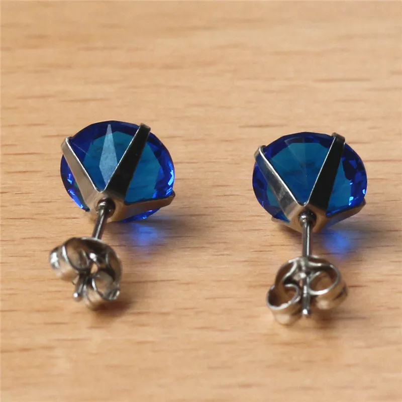 316 L Stainless Steel With 8mm Round AAA New Royal Blue Zircon Stud Earrings For Men And Women 201903011414 - view 6