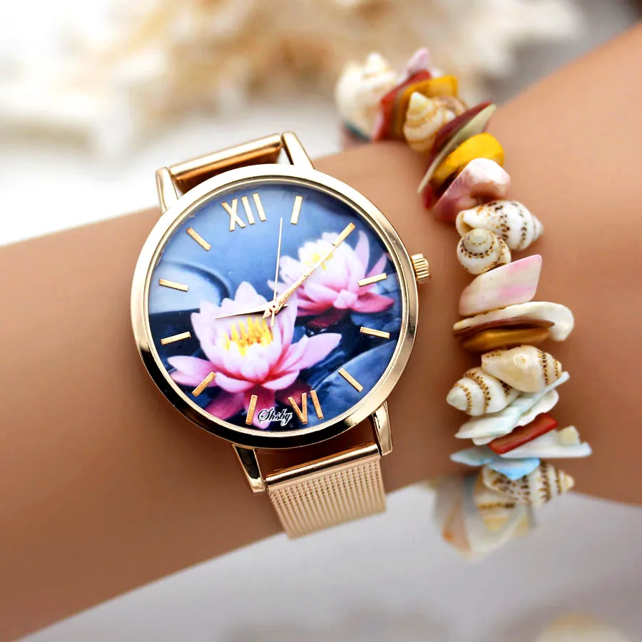 Shsby high quality Gold Stainless steel watches women dress quartz wristwatch new arrival ladies flower watches relogio feminino