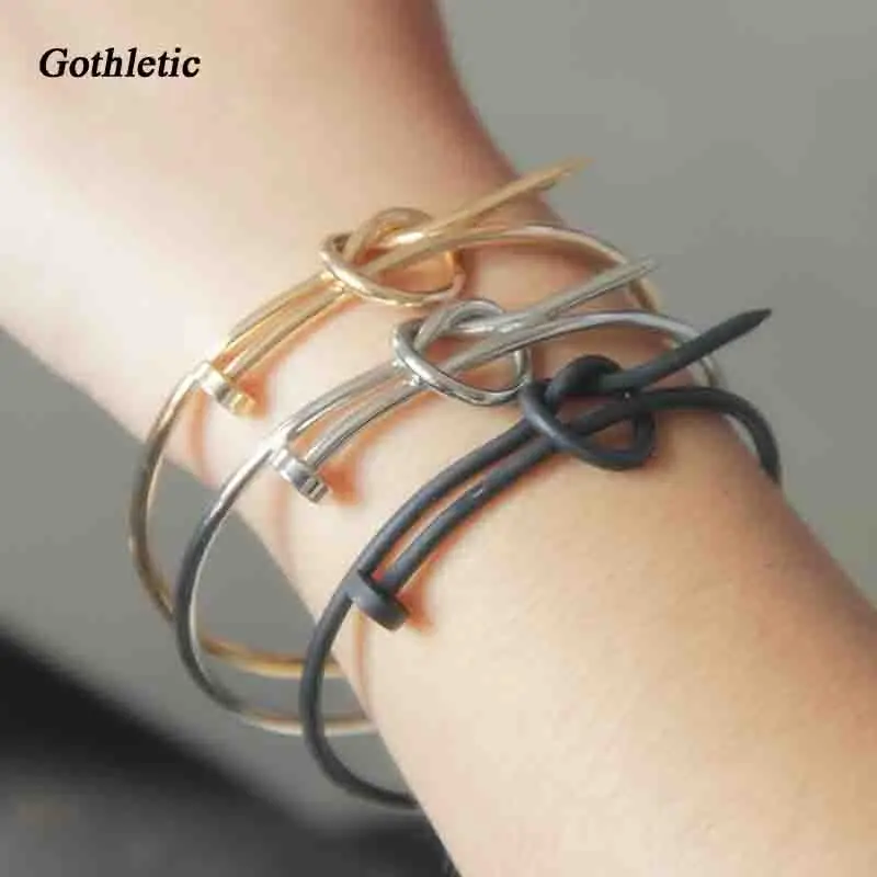 Nail Bracelet for Women Gold-color Twist Bangle Black Knotted Copper Metal Simple Bracelets & Bangles Men Punk Jewelry Unisex