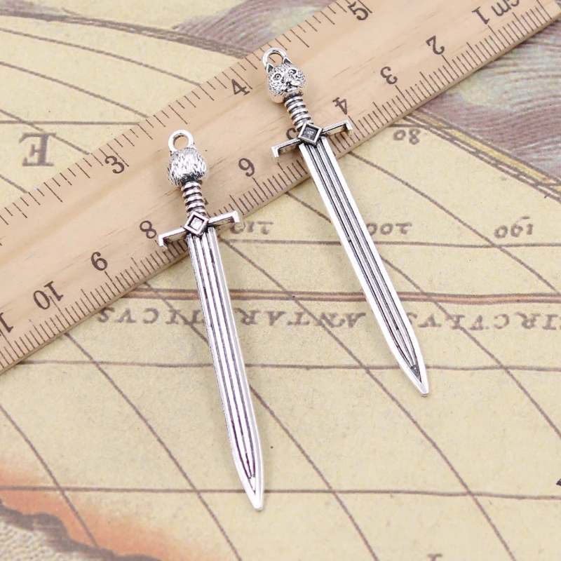 10pcs Charms Sword Cat 66x15mm Tibetan Bronze Silver Color Pendants Antique Jewelry Making DIY Handmade Craft