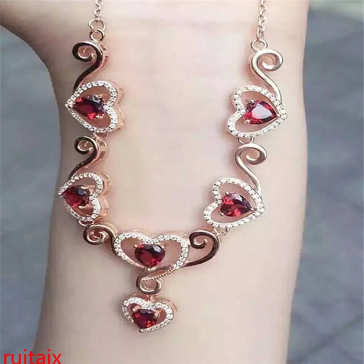 

KJJEAXCMY boutique jewels 925 pure silver inlaid with gold jewelry natural garnet heart type pendant necklace.