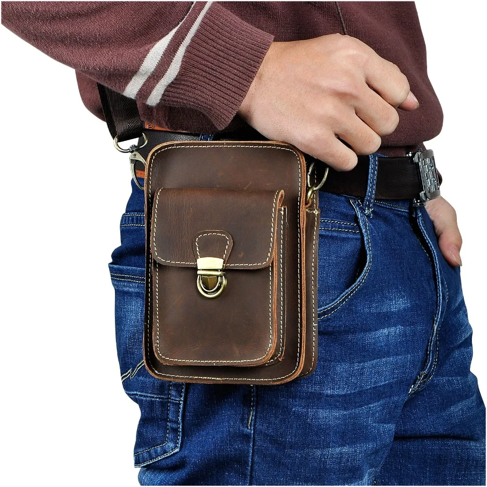 Leather Male Casual Design Mini Shoulder Messenger Cross-body bag Multi-function Fashion Belt Waist bag Summer Small Pouch 6401