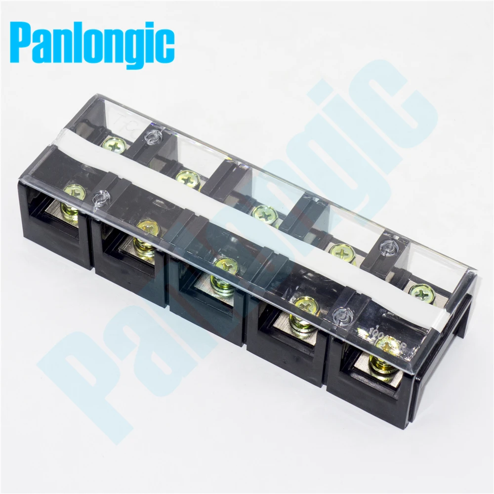 Panlongic TC-1005 Dual Row Barrier Screw Terminal Block Wire Connector 600V 100A 5 Position 10 Screws Electric Brass