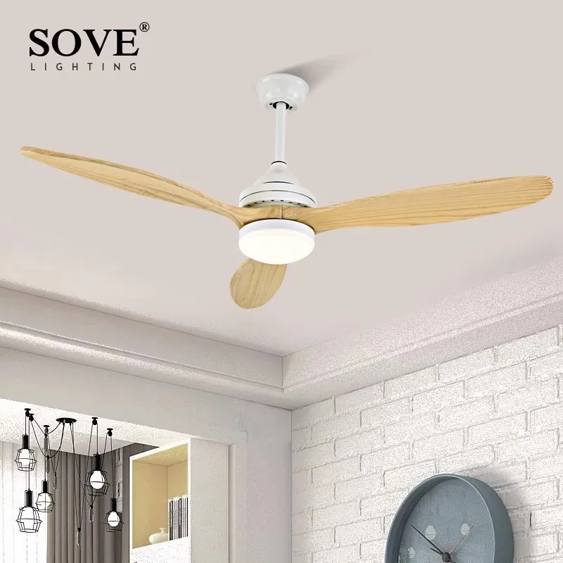 SOVE Black Vintage Wood Ceiling Fan Wooden Ceiling Fans With Lights Decorative Home Fan Lamp Retro Ceiling Fan Remote Control