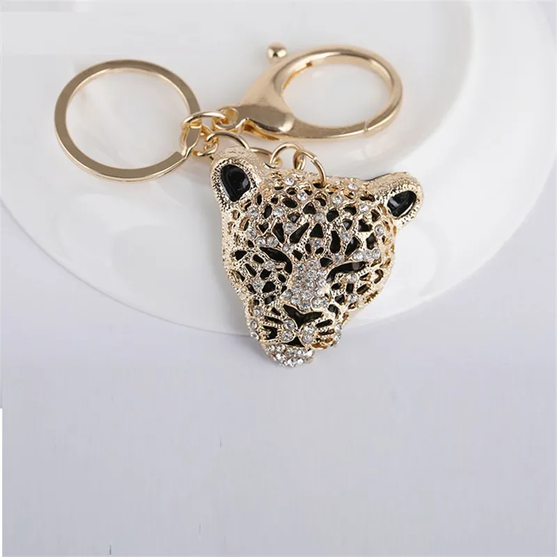 2024 Fashion Crystal Leopard head Rhinestone Tiger Keychain Women\'s bags Decoration Pendants Accessories Car keyrings Jewelry