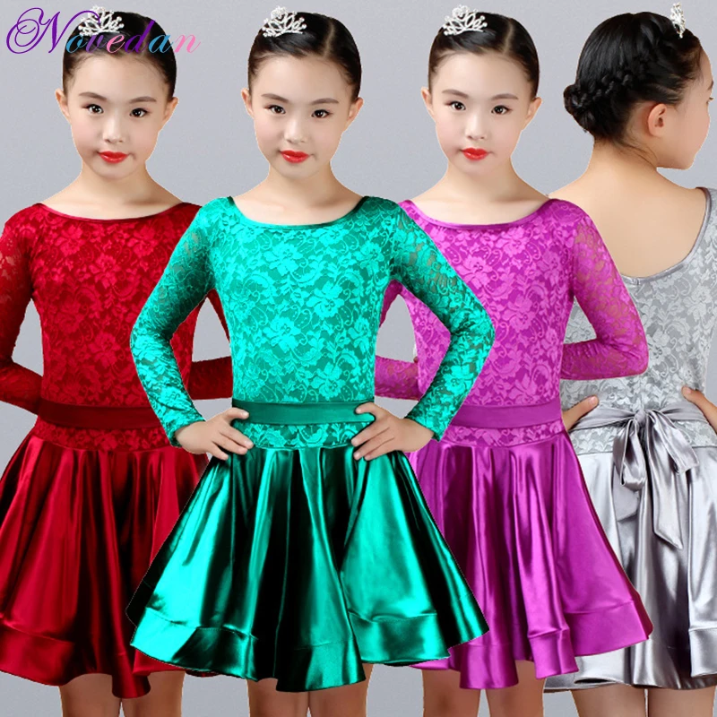 New Girl Latin Dance Dress Girls Ballroom Skirt Dress Girls Satin Bright Satin Fabric Dance Skirt Costume Competition Dancewear