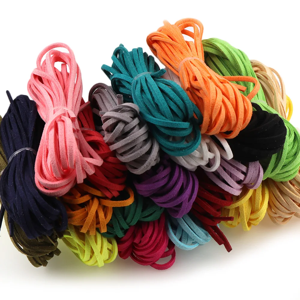 5 Meters 3mm Korea Artifical Suede Flat Leather Cord Lace String Strap Necklace Rope Bead Bracelet Finding 20 Colors