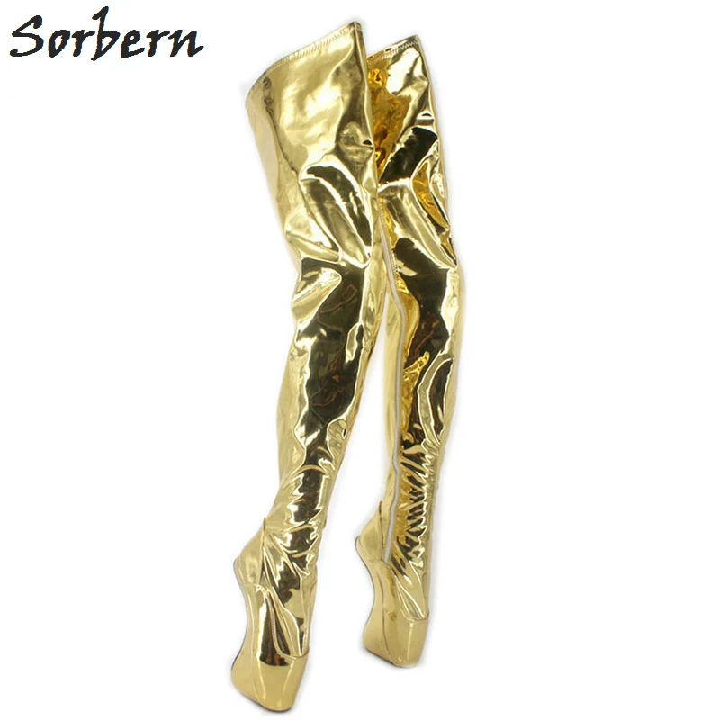 Sorbern Gold Ballet Hoof Heels Women Boots Over The Knee Thigh High Boots Zip Up Custom Colors Woman Shoes Autumn Winter 2019