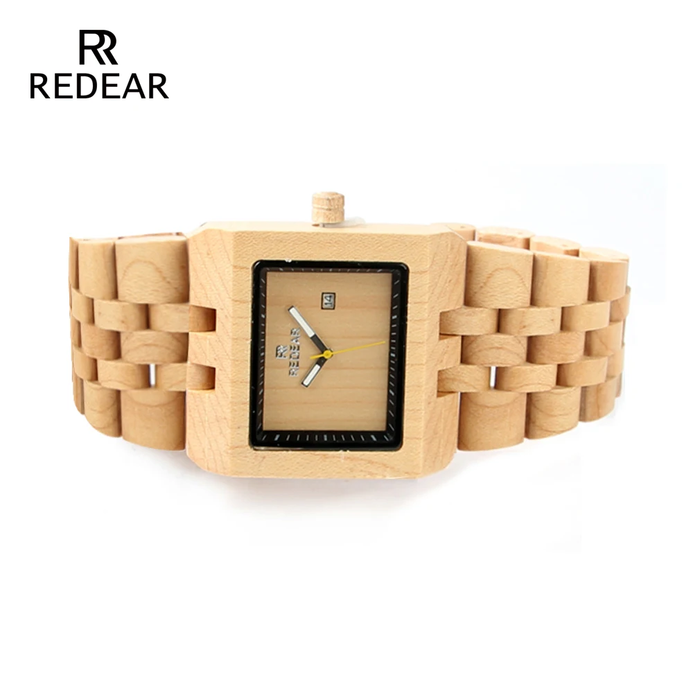 Imagem -04 - Redear Masculino Natural Relógios de Madeira dos Homens Antigo Birch Madeira Quadrado Relógio de Luxo Casual Quartzo Relógio de Pulso Automático da Marca