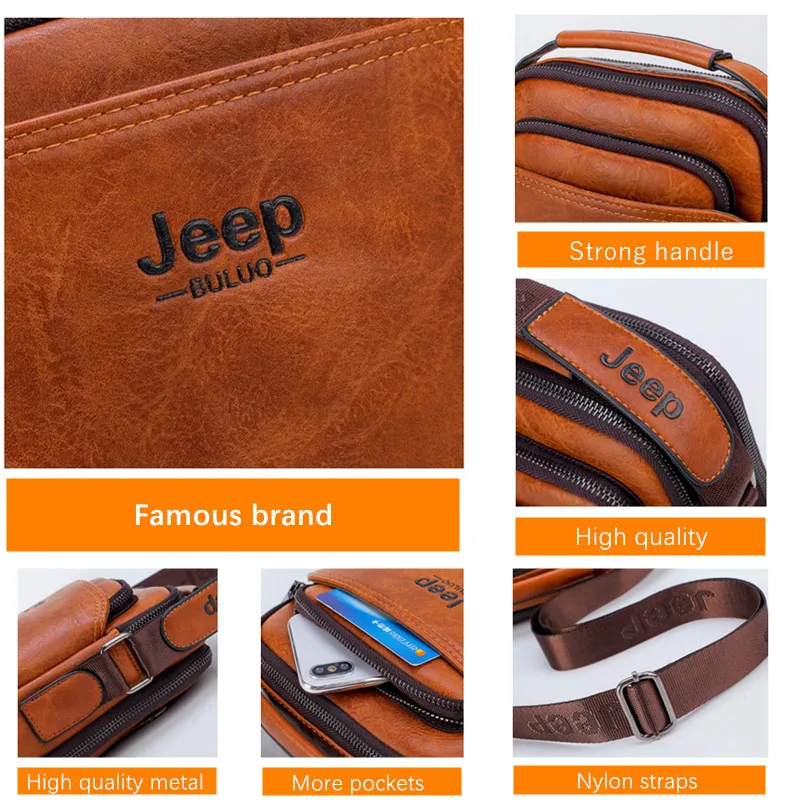 JEEP BULUO Men\'s Travel New Handbags Hot Sale Male Large Split Leather Men Messenger Bag  Man Fashion Crossbody Shoulder Bags