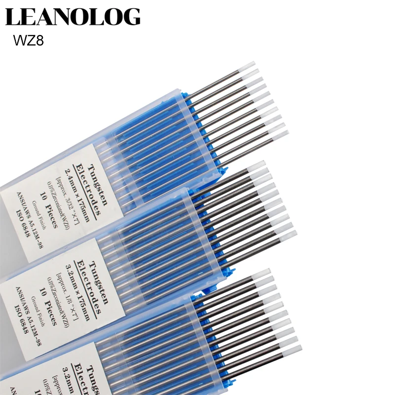 Electrodo de tungsteno WZ8 de cabeza blanca, 10 piezas, 1,0/1,6/2,0/2,4/3,0/3,2/4,0x175mm, aguja TIG