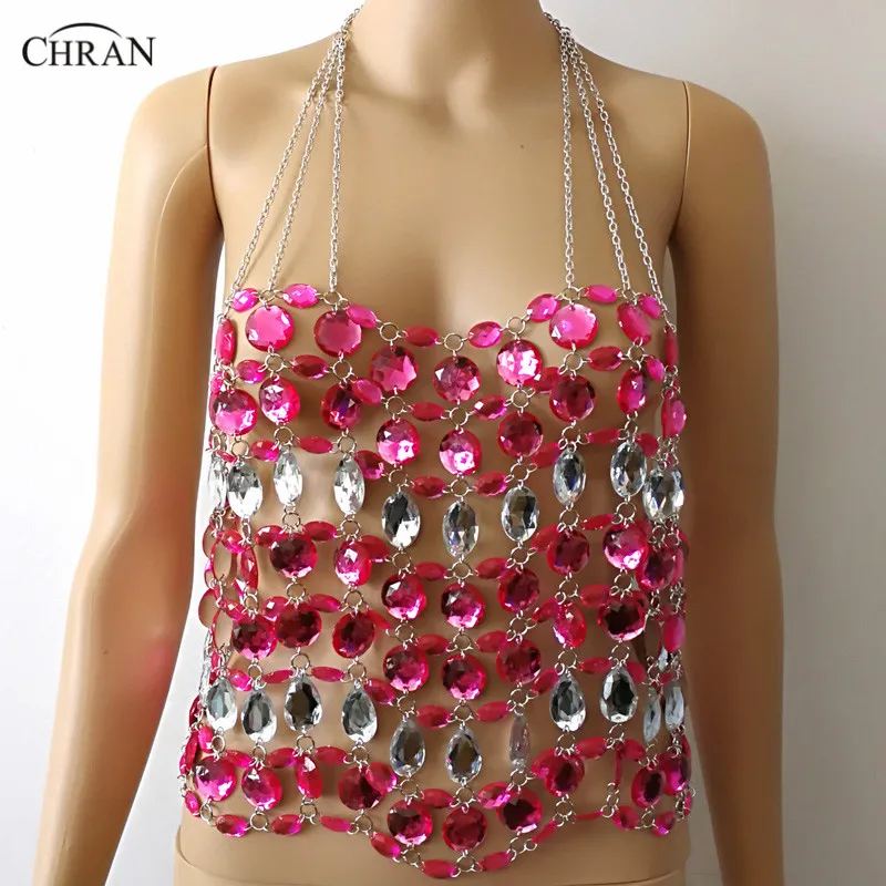 CHRAN Full Body Beads Link Mesh Bra Harness Body Jewelry Sexy Waist Chain Bikini Beach Swimwear Vest