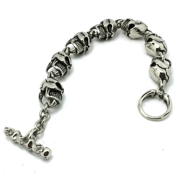 Hot!! Fast Shipping Polishing Sliver Ghost Skull Bracelet 316 Stainless Steel Hot Sale Cool Skull Bracelet