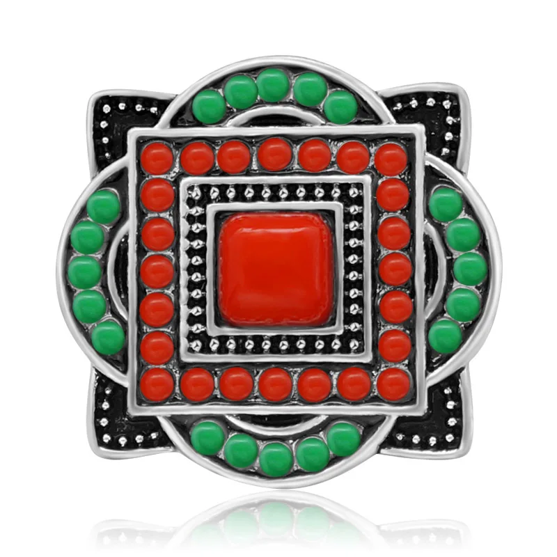 New Beauty Colorful Beads Patterns Squares 18mm snap buttons fit 18mm snap necklace jewelry wholesale KZ3402 Women Gift