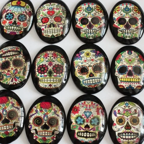 18x25mm 30x40mm Random Mixed Skeleton Skull Oval Glass Cabochon Flatback Photo Base Tray Blank DIY Making Accessories K02127