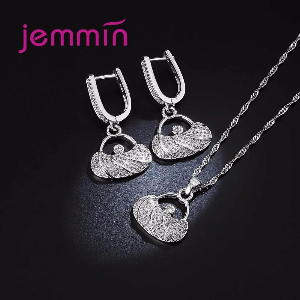 Handbag Shape Unique Design 925 Sterling Silver  Rhinestone Pendants Necklaces Earrings Jewelry Set For Women Party Bijoux