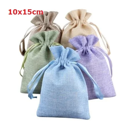 

20 Pcs/lot 10x15cm Garden Natural Burlap Jute Sackcloth Pouches Fabric Linen Bags With Ribbon Drawstring Can Custom Print Logo