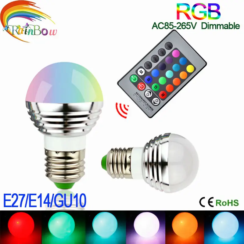 

Lowest price E27 E14 GU10 LED RGB Bulb lamp AC110V 220V 5W LED RGB Spotlight RGB lighting+IR Remote Control 16 colors