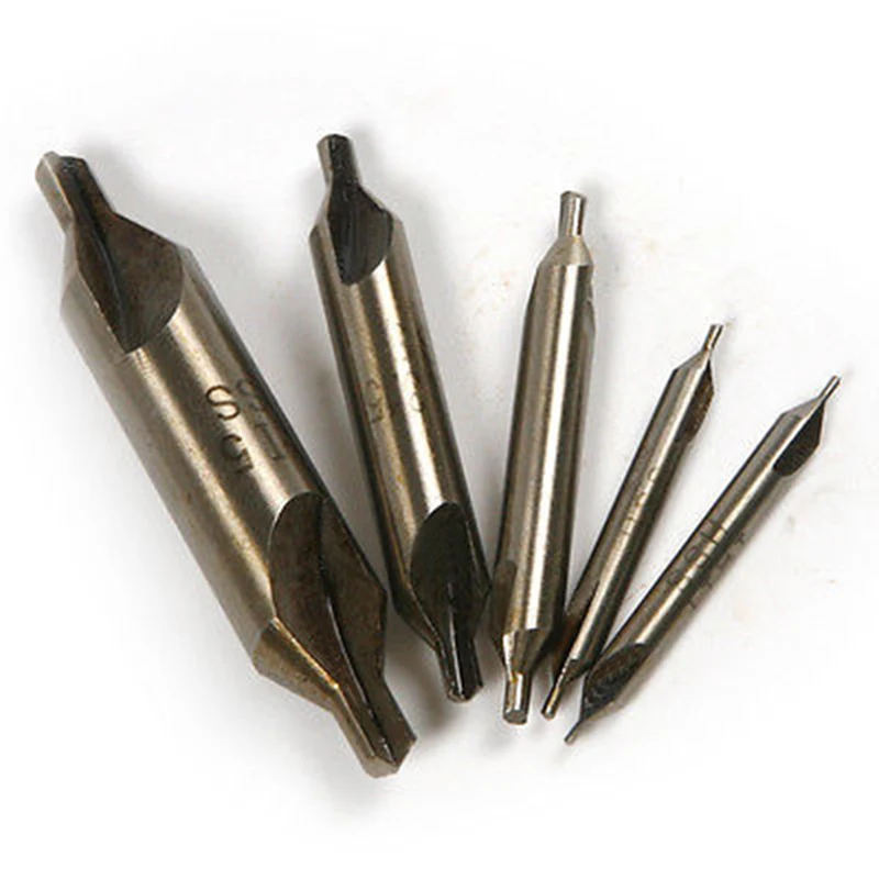 5pcs/set  1-5mm HSS Combined Center Drills Bit Set 60 Degree Angle Countersinks Tool