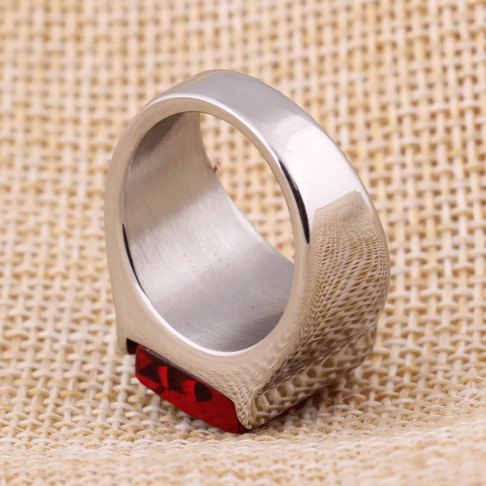 Vintage Top Quality Red Jewelry Rings For Men Never Fade Fashion Stainless Steel Brand Big Crystal Ring Mens Accessory