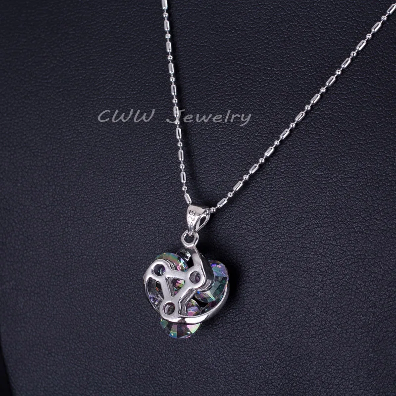 CWWZircons Neue Mode Runde Cut Natürliche Regenbogen Feuer Mystic Kristall Ohrringe Und Halskette Schmuck Sets für Frauen T212