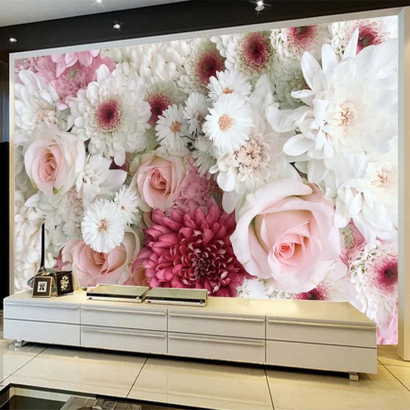 

Custom 3D Wall Mural Classic Rose Peony Flowers Photo Wallpaper Living Room Wedding House Background Wall Decor Papel De Parede
