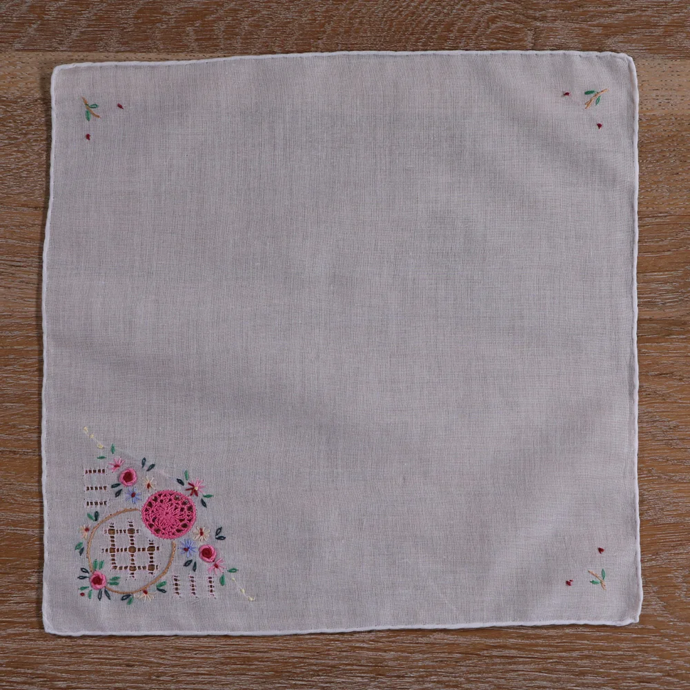 S008-P: 1 piece Hand Crochet hand embroidery hand drawnwork cotton handkerchief