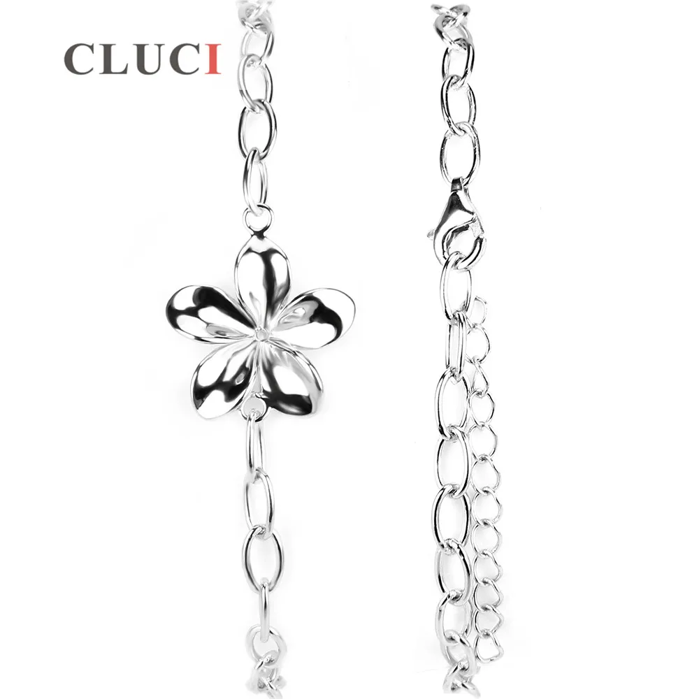 CCLUCI Authentic 925 Sterling Silver Five Flower Women Pearl Bracelet Mounting Jewelry SB003SB