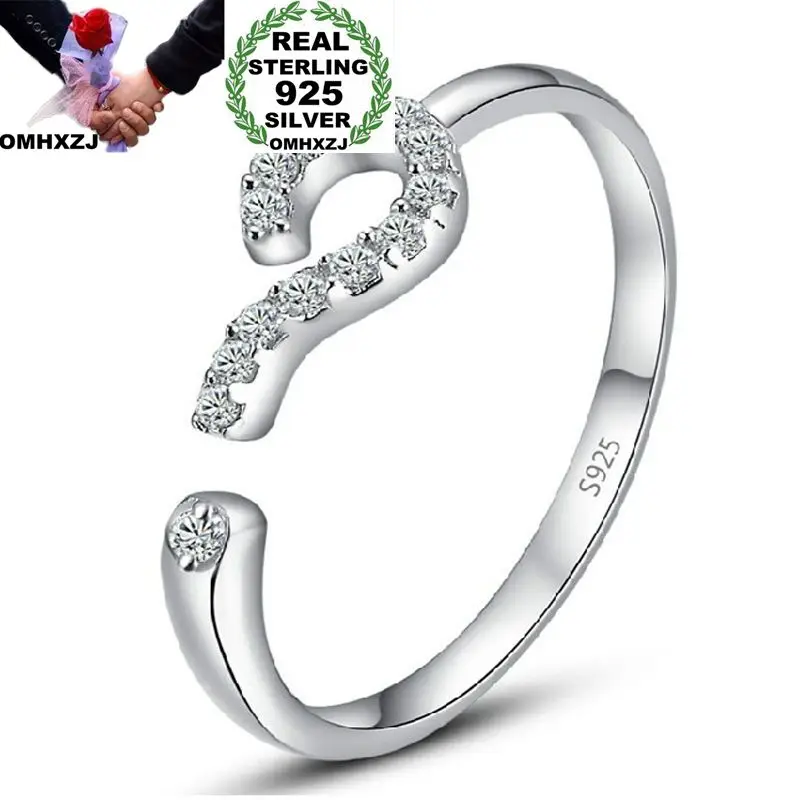 OMHXZJ Wholesale European Fashion Woman Man Party Wedding Gift Question Mark Open AAA Zircon S925 Sterling Silver Ring RR292