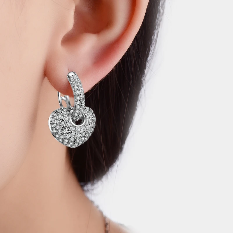 Delicate Tiny Fine Jewelry 925 stamp silver color Earring Luxury Full Cz Heart Circle Hoop Mini Small Earring For Girl Women