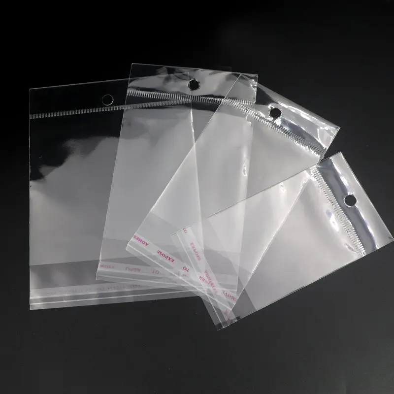 100 Stück transparente Plastiktüten OPP Hang selbstklebende Beutel Geschenk Schmuck Beutel Verpackung für Party Hochzeit Verlobung Perlen – Detail 2