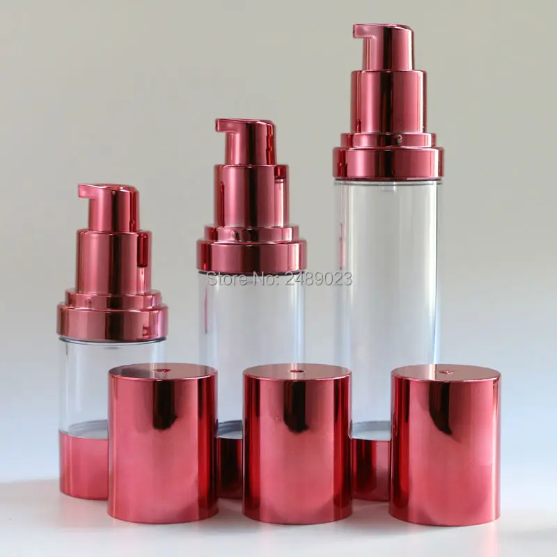 

10pcs/lot Rose Red Travel Bag Empty Clear Cosmetic Containers Lotion Airless Refillable Plastic Bottles 15ml 30ml 50m