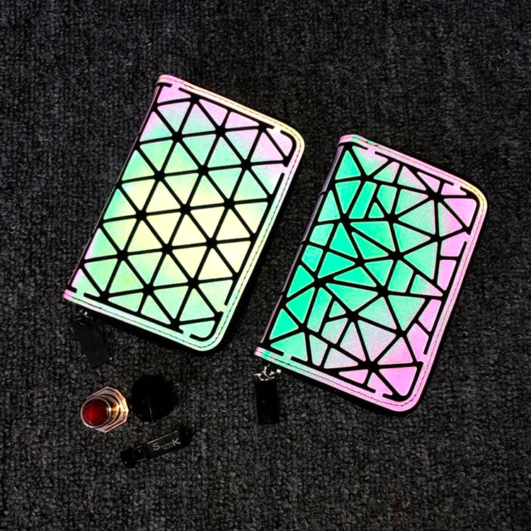 Noctilucent Luminous Geometry Long Wallet Women\'s Money Clip Clutch Bag Brand Female Purse